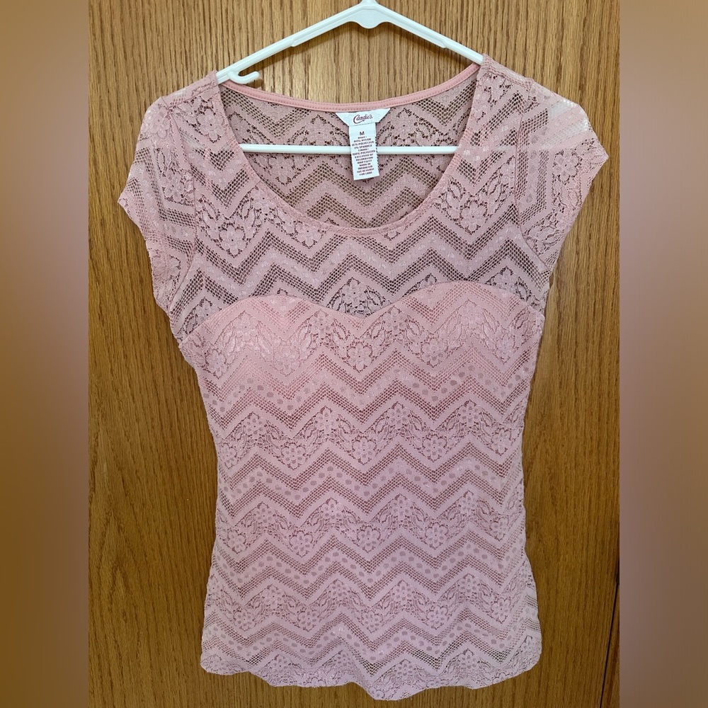 Candie's Tops | Lace Pink Blouse with Liner | Color: Bridal Pink | Size: M